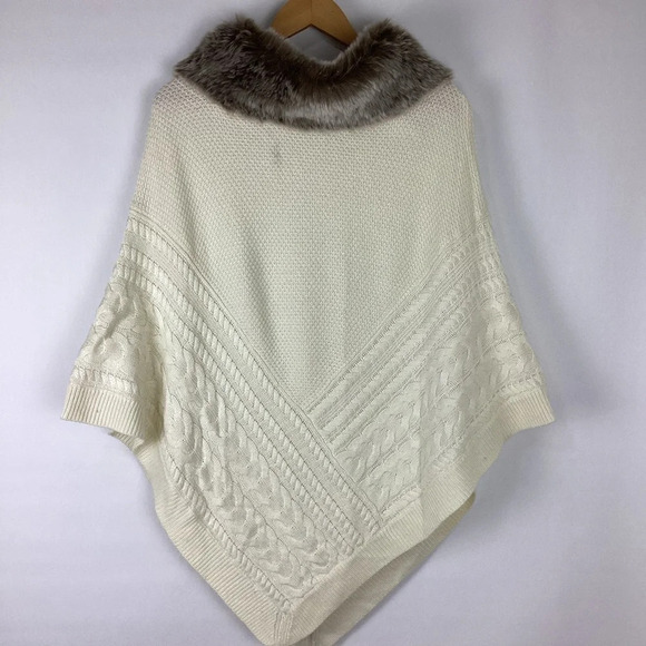 Talbots Faux Fur Knit Poncho Medium NEW - Picture 1 of 7